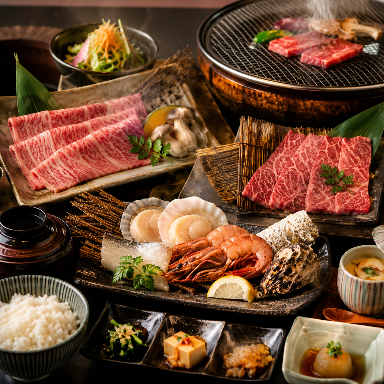 神戶牛／國產牛燒肉海鮮御膳